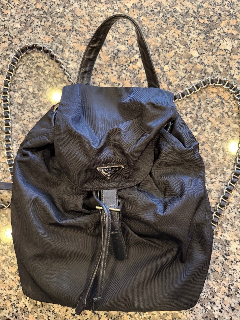 PRADA Nylon Black backpack with silver chain straps